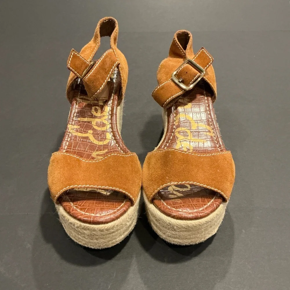 Sam Edelman Dimitree Brown Suede Espadrille Wedge Sandals Size 8.5
